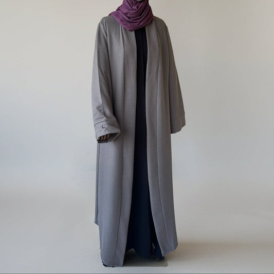 Grey Rib Knit Long Cardigan