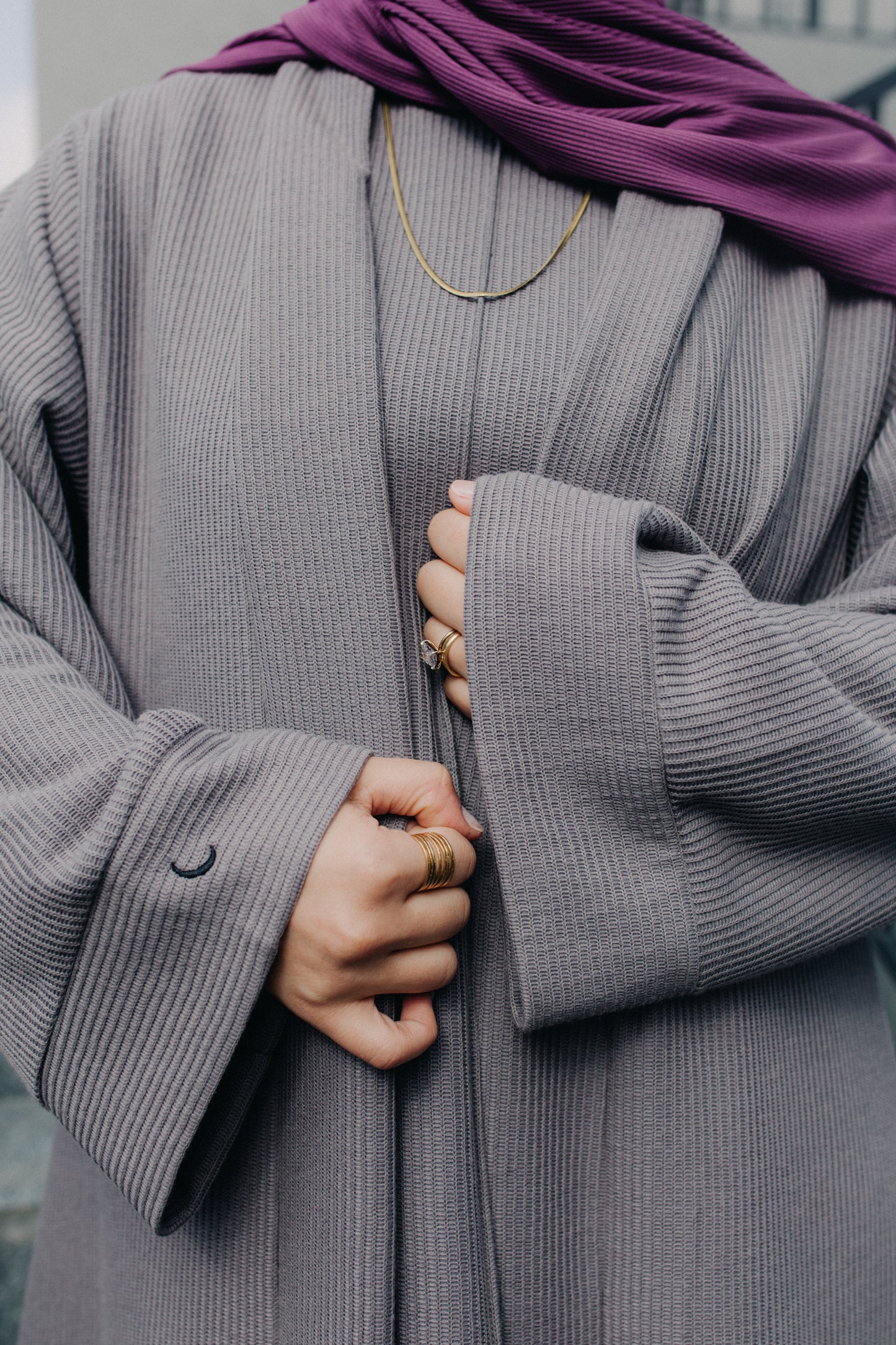 Grey Rib Knit Long Cardigan