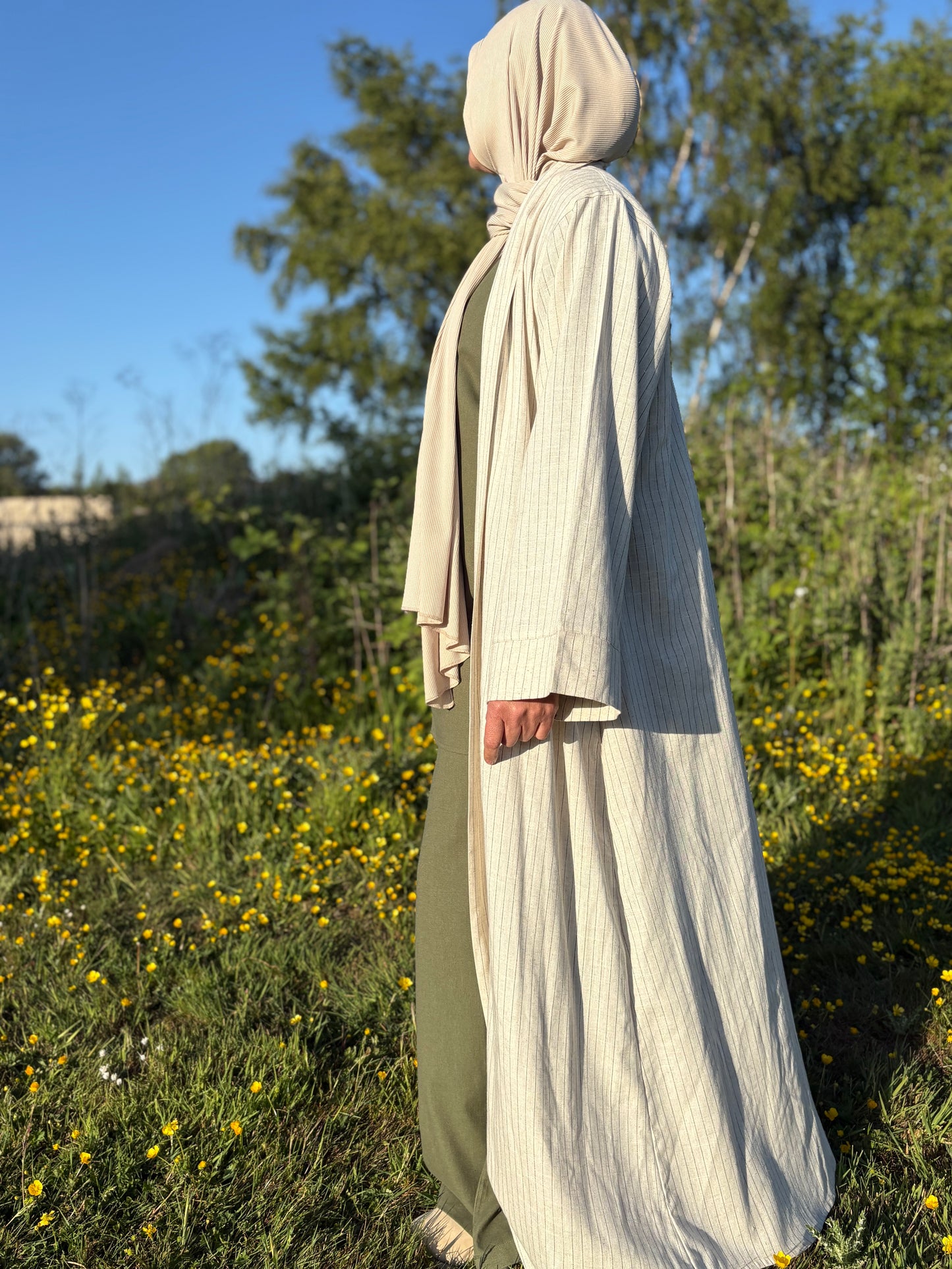 Striped Linen Open Abaya