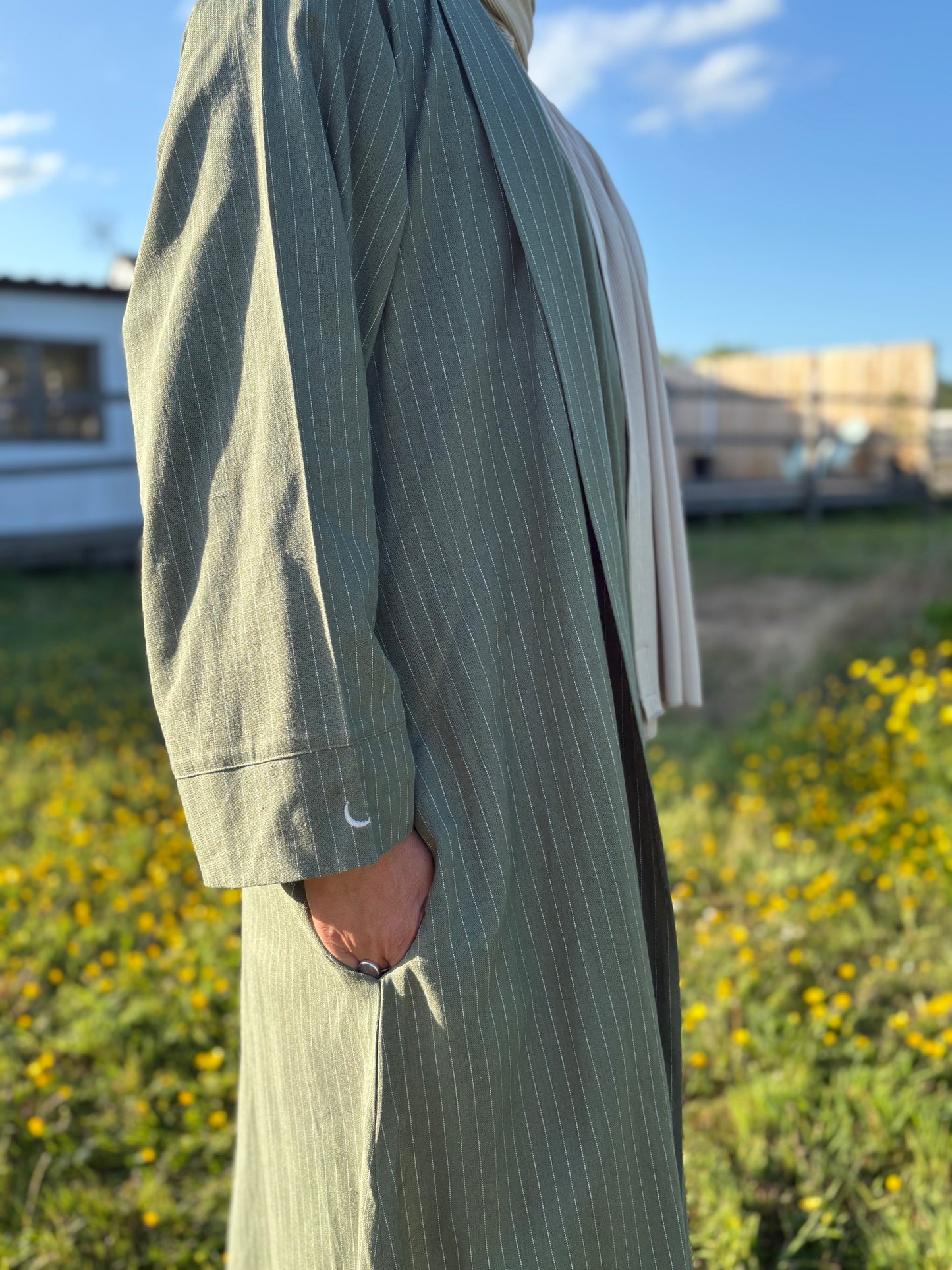 Striped Linen Open Abaya