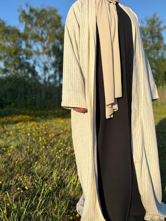 Striped Linen Open Abaya