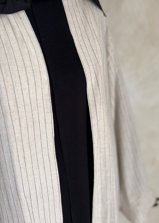 Striped Linen Open Abaya