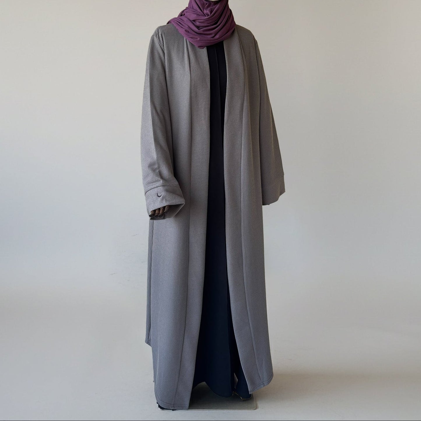 Grey Rib Knit Long Cardigan